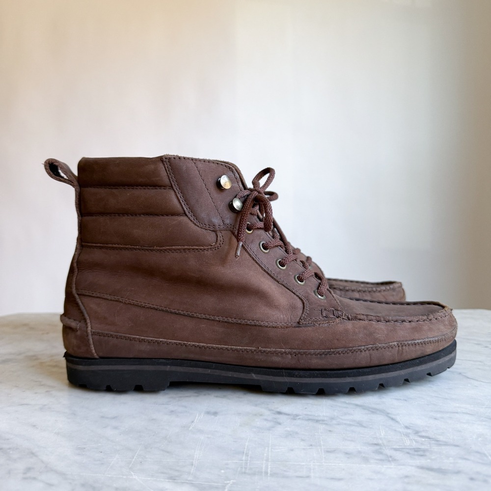 Trackers Mens Vintage Brown Leather Moc Toe Lace‎ Up Hiking Work Boots